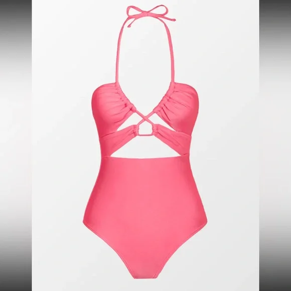 NWT CUPSHE Vapor Wave Halter One Piece Swimsuit - Picture 2 of 7